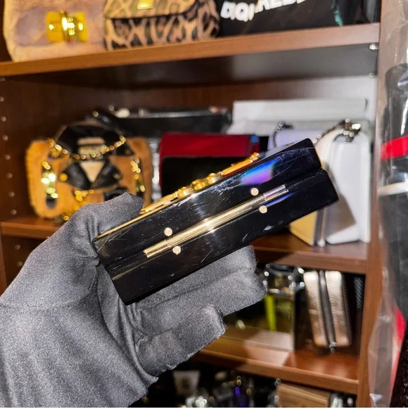 Charlotte Olympia Black Cat Handbag with Gold Accents - Picture 9 of 13